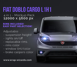 Fiat Doblo Cargo L1H1 glossy finish - all sides Car Mockup Template.psd