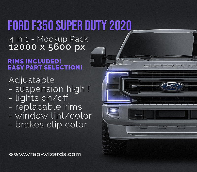 Ford F350 Super Duty 2020 glossy finish - all sides Car Mockup Template.psd