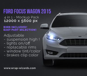 Ford Focus Wagon 2015 glossy finish - all sides Car Mockup Template.psd