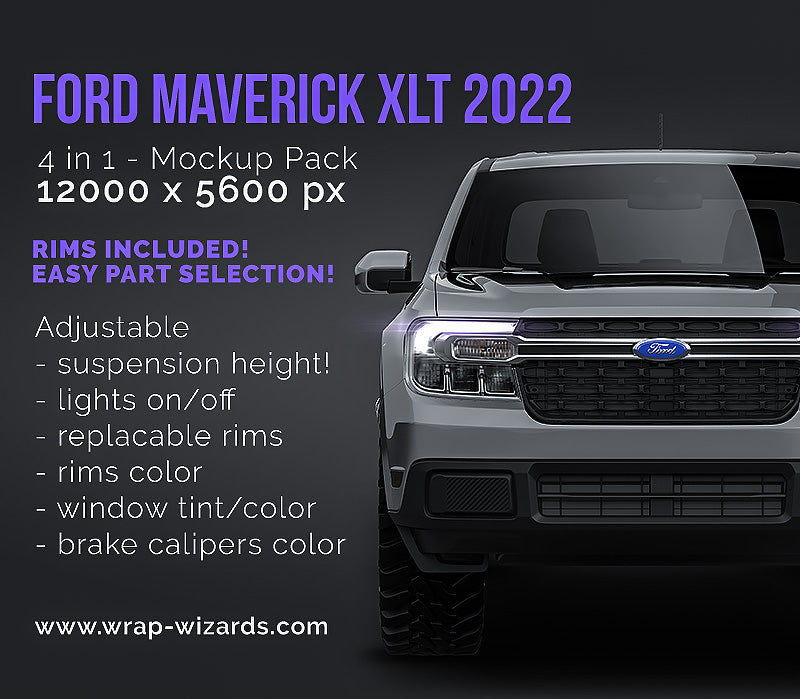 Ford Maverick XLT 2022 glossy finish - all sides Car Mockup Template.psd