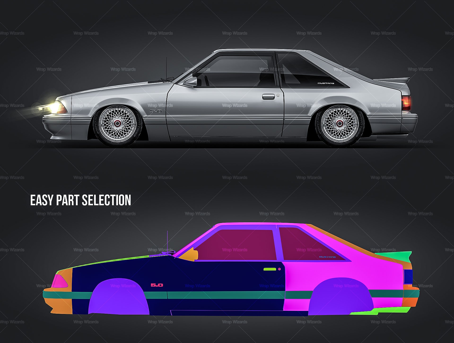 Ford Mustang Foxbody 1987-1993 glossy finish - all sides Car Mockup Template.psd