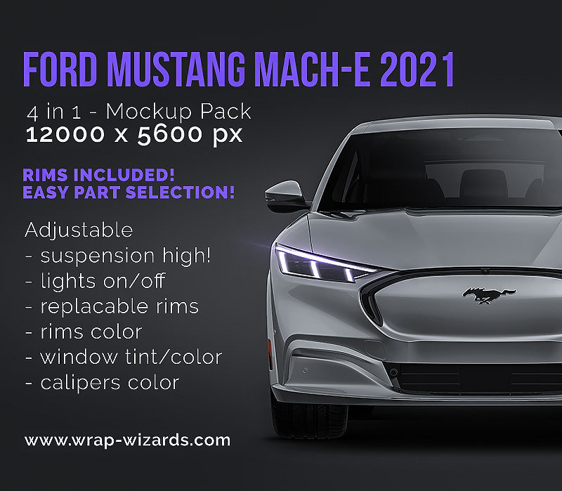 Ford Mustang Mach-E 2021 glossy finish - all sides Car Mockup Template.psd