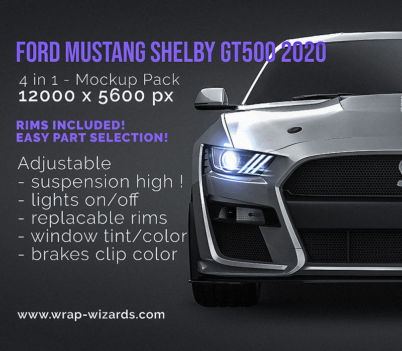 Ford Mustang Shelby GT500 2020 glossy finish - all sides Car Mockup Template.psd