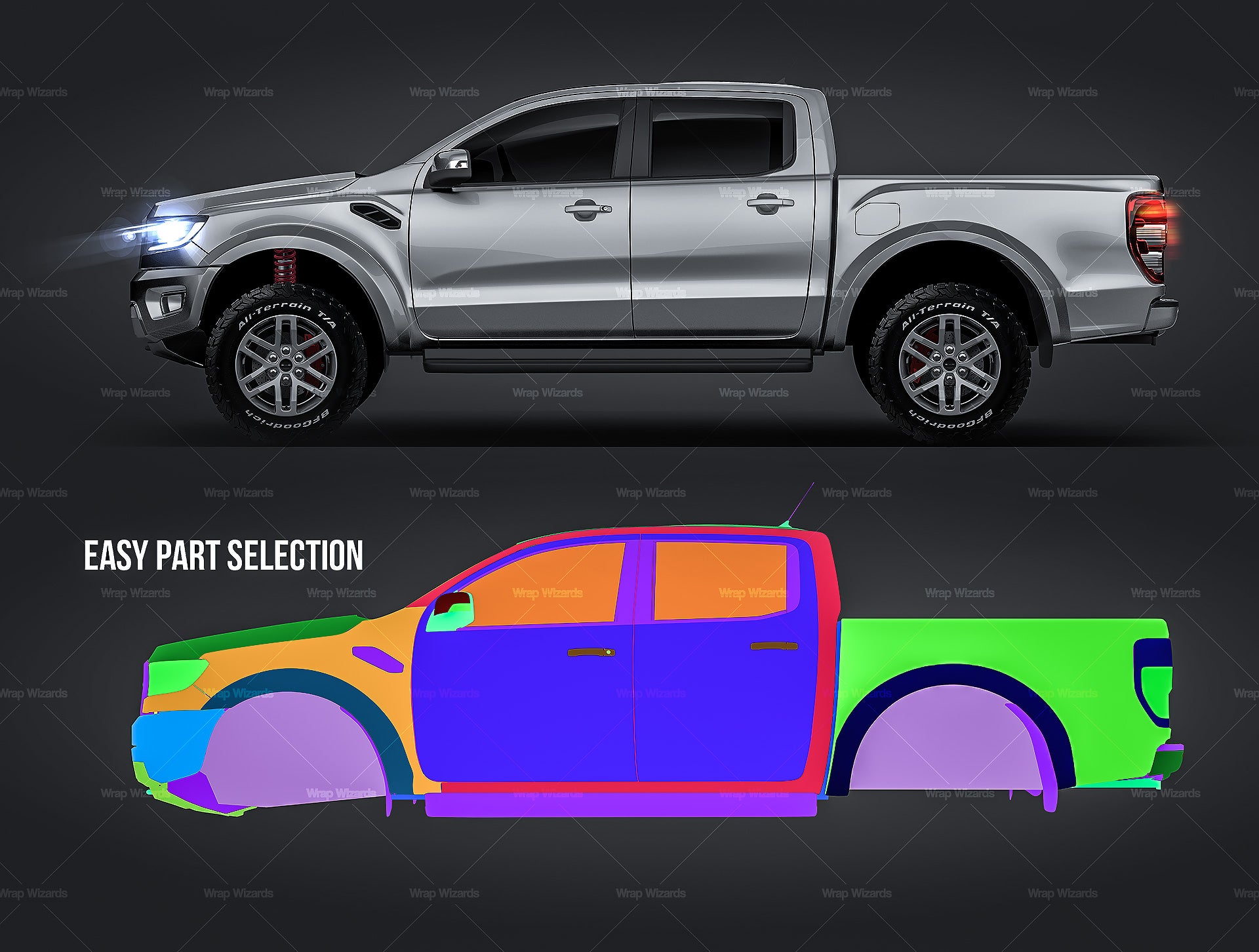 Ford Ranger F-150 Raptor 2018 glossy finish - all sides Car Mockup Template.psd