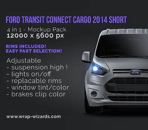 Ford Transit Connect Cargo 2014 Short satin matt finish - all sides Car Mockup Template.psd