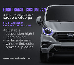 Ford Transit Custom Van glossy finish - all sides Car Mockup Template.psd