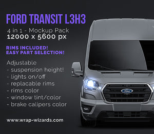 Ford Transit L3H3 panel van glossy finish - all sides Car Mockup Template.psd