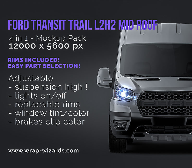 Ford Transit Trail L2H2 mid roof - Van Mockup