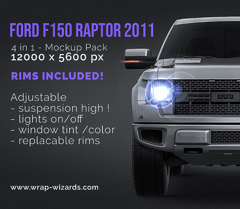 Ford F150 Raptor 2011 glossy finish - all sides Car Mockup Template.psd