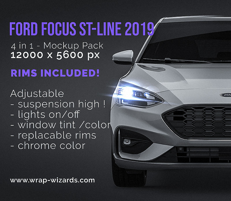 Ford Focus ST-line 2019 glossy finish - all sides Car Mockup Template.psd