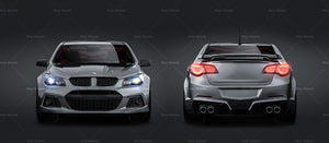 HSV Generation F VF Clubsport R8 2014 with GTS rear wing, bonnet clips and rollcage (race version) glossy finish - all sides Car Mockup Template.psd