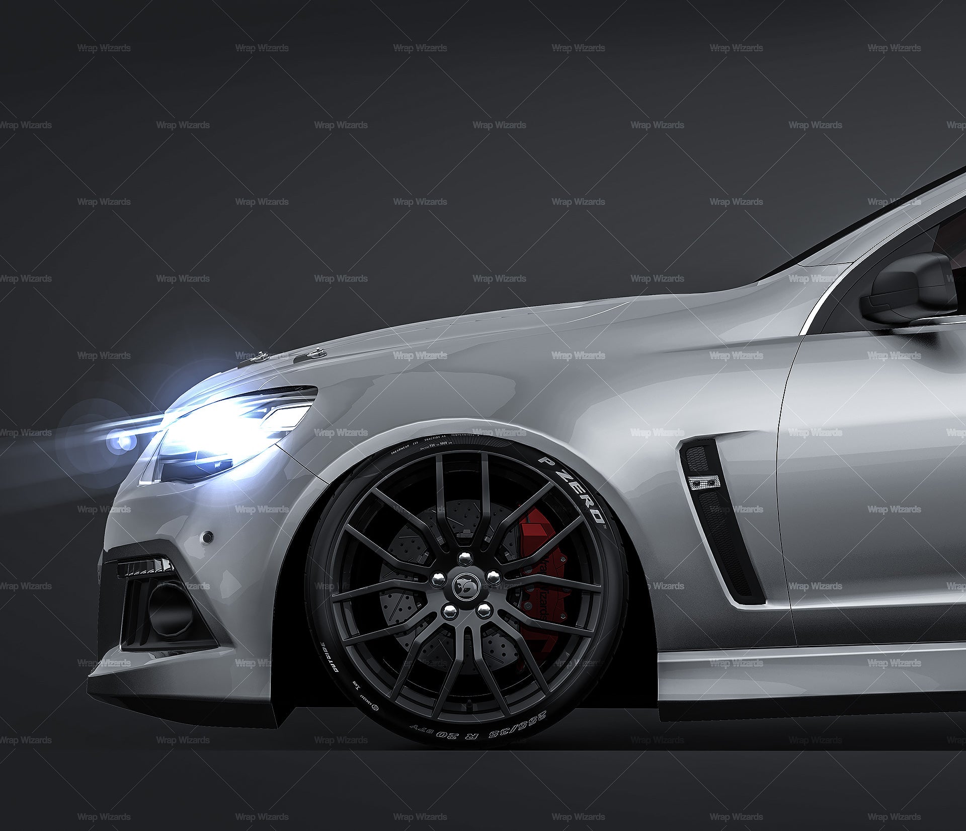 HSV Generation F VF Clubsport R8 2014 with GTS rear wing, bonnet clips and rollcage (race version) glossy finish - all sides Car Mockup Template.psd