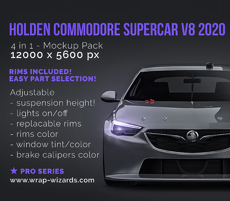 Holden Commodore Supercar V8 2020 glossy finish - all sides Car Mockup Template.psd