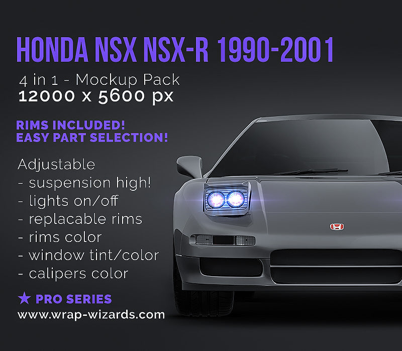 Honda NSX NSX-R 1990-2001 glossy finish - all sides Car Mockup Template.psd