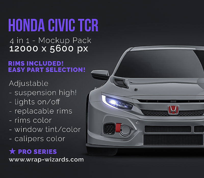 Honda Civic TCR glossy finish - all sides Car Mockup Template.psd
