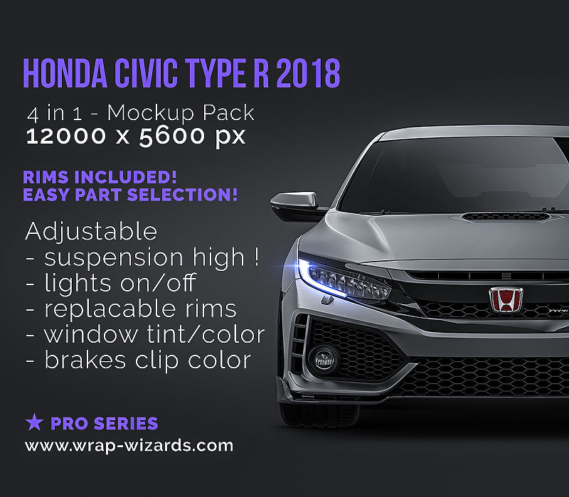 Honda Civic Type R 2018 satin matt finish - all sides Car Mockup Template.psd