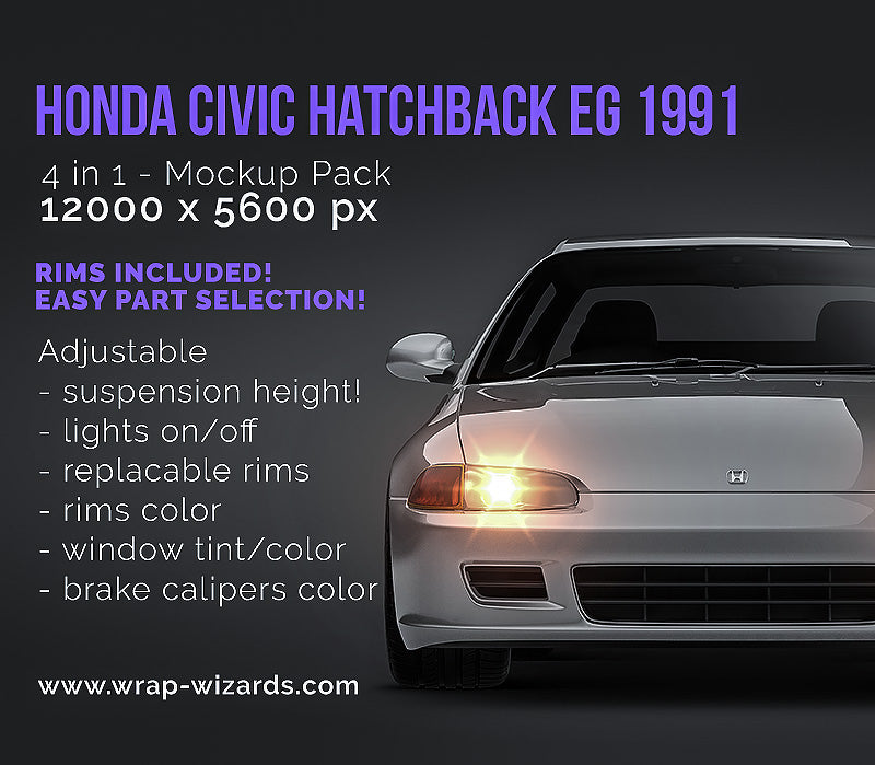 Honda Civic hatchback EG 1991 glossy finish - all sides Car Mockup Template.psd