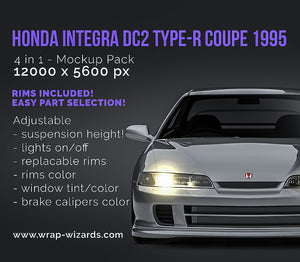 Honda Integra DC2 Type-R coupe 1995 glossy finish - all sides Car Mockup Template.psd