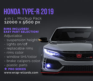 Honda Type-R 2019 glossy finish - all sides Car Mockup Template.psd