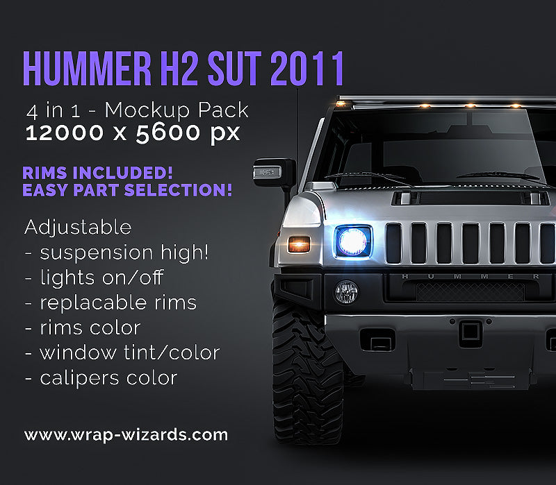 Hummer H2 SUT 2011 Pickup satin matt finish - all sides Car Mockup Template.psd