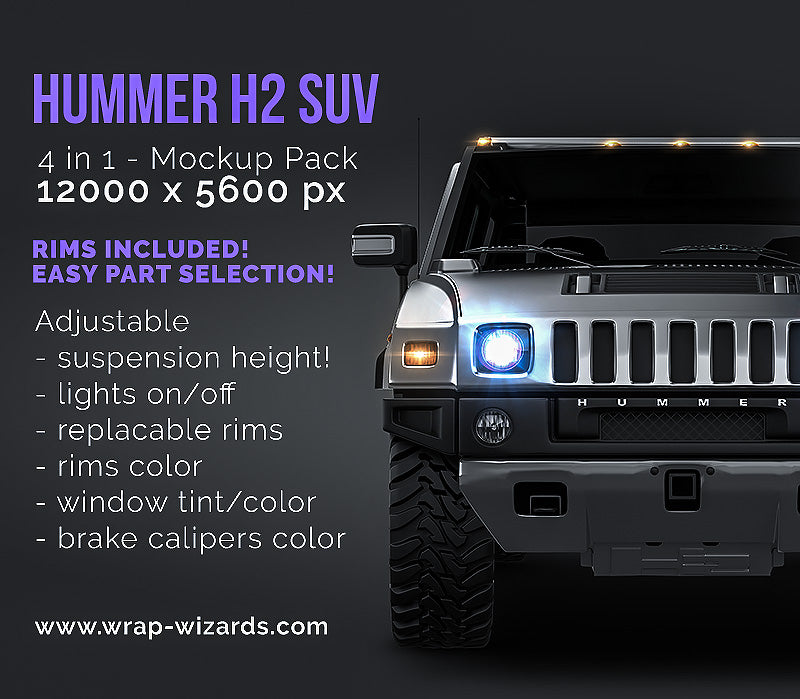 Hummer H2 SUV satin matt finish - all sides Car Mockup Template.psd