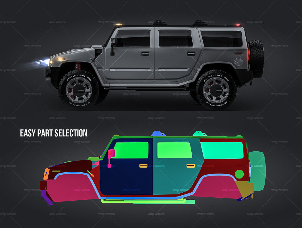 Hummer H2 SUV satin matt finish - all sides Car Mockup Template.psd ...