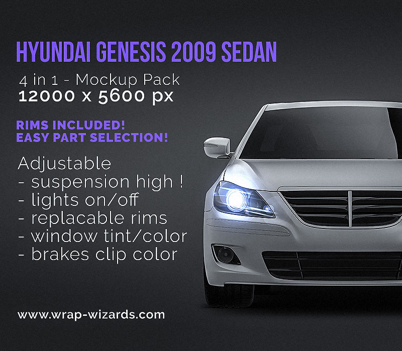 Hyundai Genesis 2009 Sedan satin matt finish - all sides car mockup template.psd