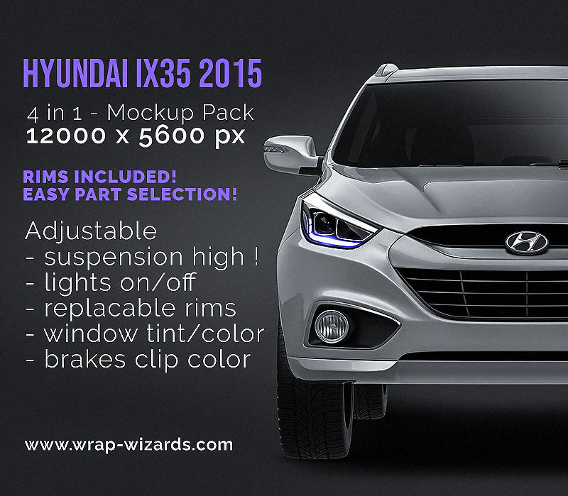 Hyundai IX35 2015 glossy finish - all sides Car Mockup Template.psd