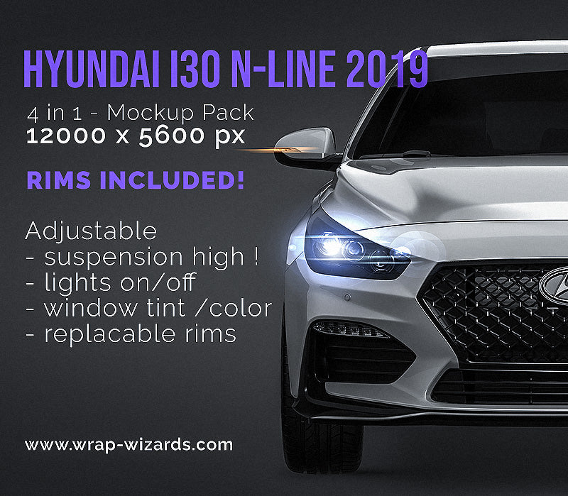 Hyundai I30 N-Line 2019 glossy finish - all sides Car Mockup Template.psd