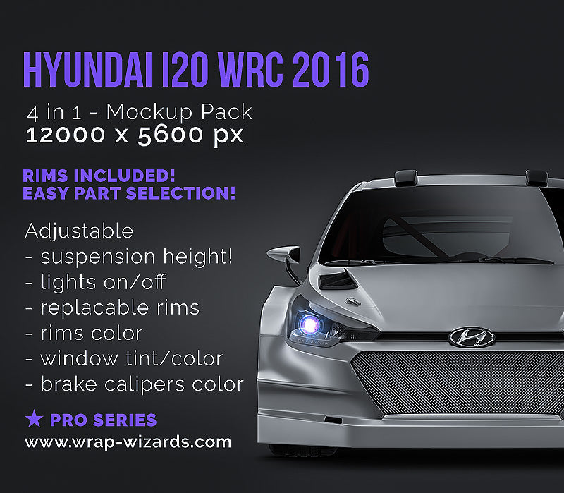 Hyundai i20 WRC 2016 satin matt finish - all sides Car Mockup Template.psd