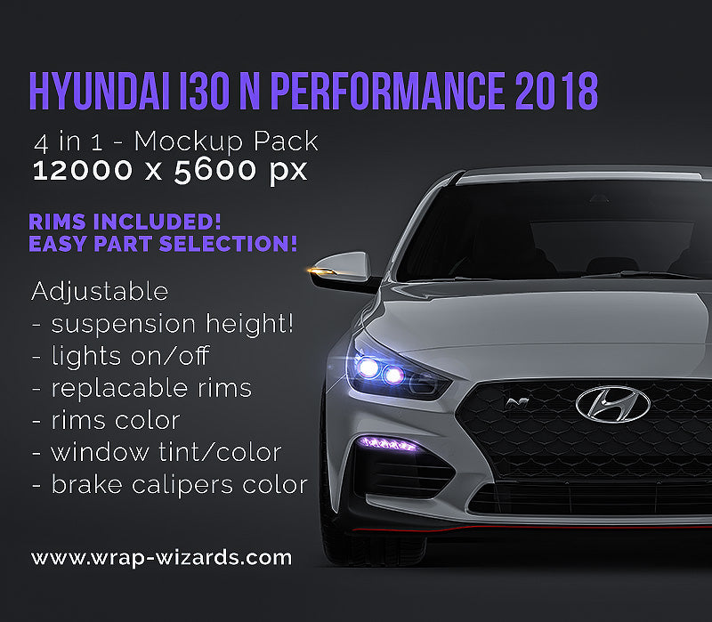 Hyundai i30 N Performance 2018 glossy finish - all sides Car Mockup Template.psd