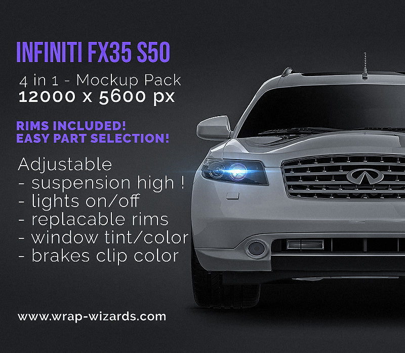 Infiniti FX35 S50 glossy finish - all sides Car Mockup Template.psd