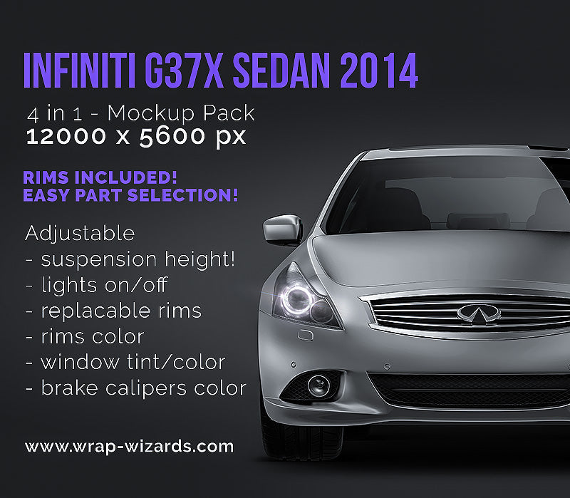 Infiniti G37X Sedan 2014 satin matt finish - all sides Car Mockup Template.psd