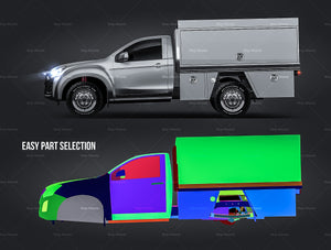 Isuzu D-Max Single Cab Alloy Tray SX with UTE toolboxes glossy finish - all sides Car Mockup Template.psd