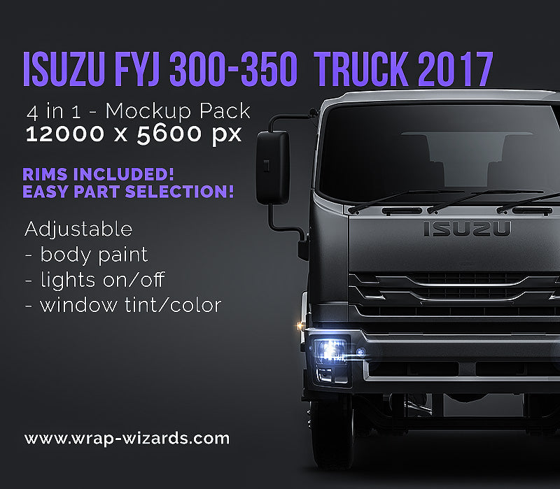 Isuzu FYJ 300-350 FXZ 360 truck 2017 glossy finish - all sides Car Mockup Template.psd