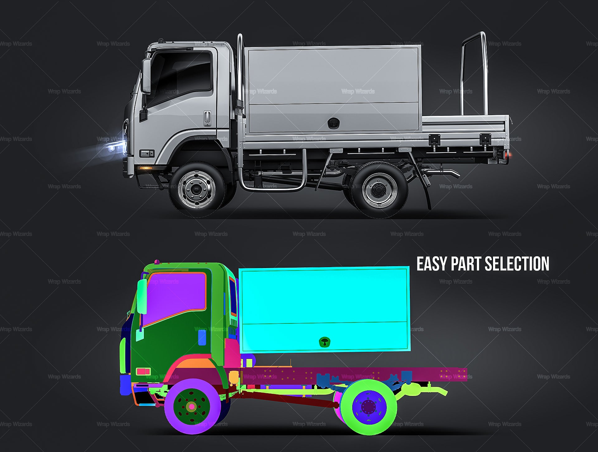 Isuzu NPS 300 truck with alloy tray and toolboxes glossy finish - all sides Car Mockup Template.psd