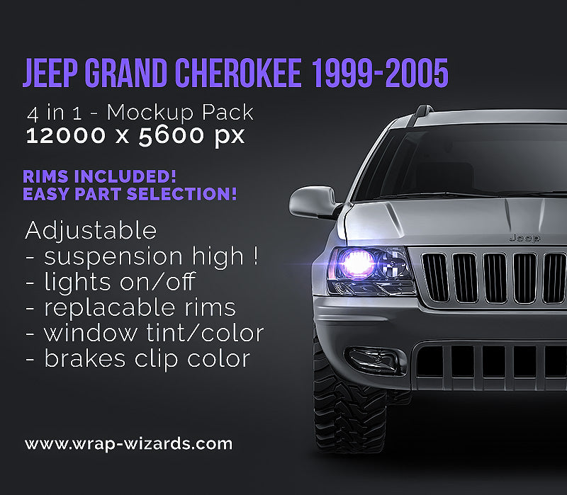 Jeep Grand Cherokee 1999-2005 satin matt finish - all sides Car Mockup Template.psd