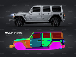 Jeep Wrangler JLU Unlimited Rubicon 2021 glossy finish - all sides Car Mockup Template.psd