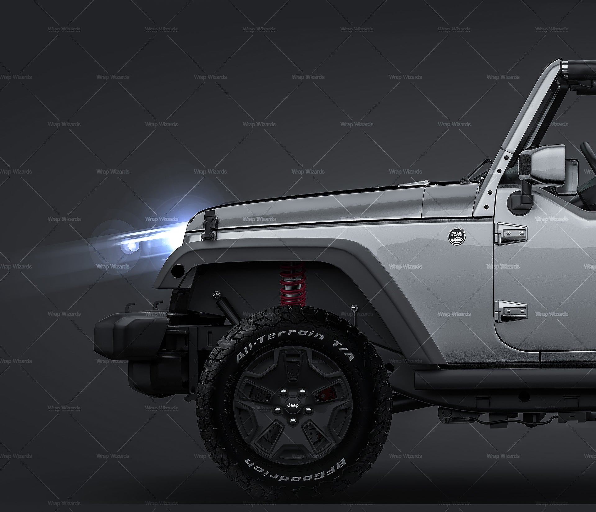 Jeep Wrangler Unlimited Willys Wheeler JK glossy finish - all sides Car Mockup Template.psd