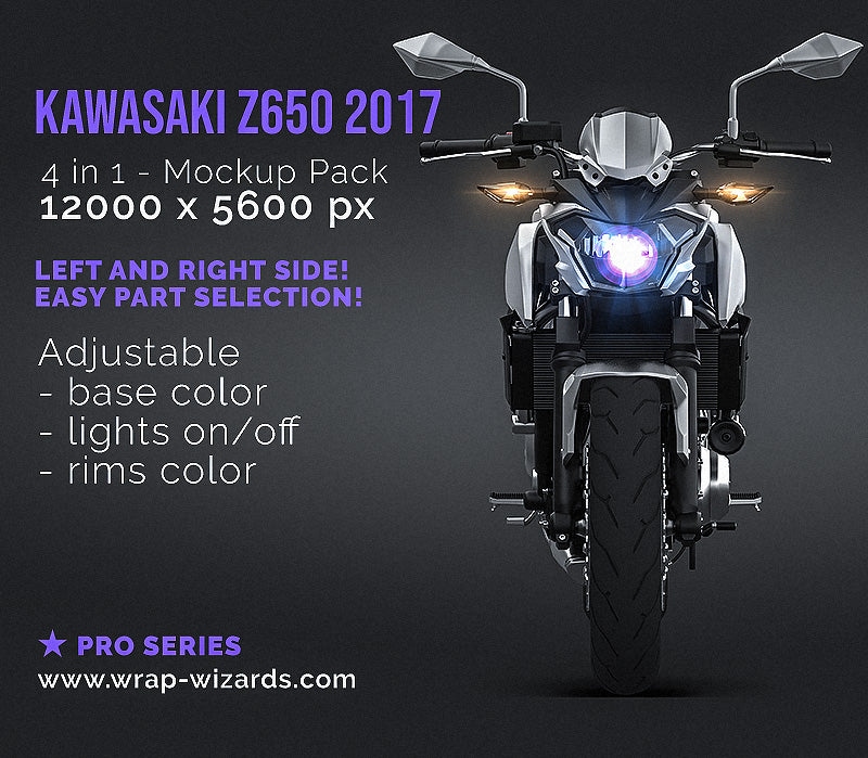 Kawasaki Z650 2017 satin matt finish - all sides Motorcycle Mockup Template.psd