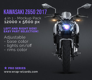 Kawasaki Z650 2017 satin matt finish - all sides Motorcycle Mockup Template.psd