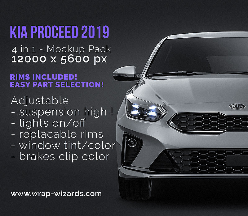 Kia Proceed 2019 glossy finish - all sides Car Mockup Template.psd