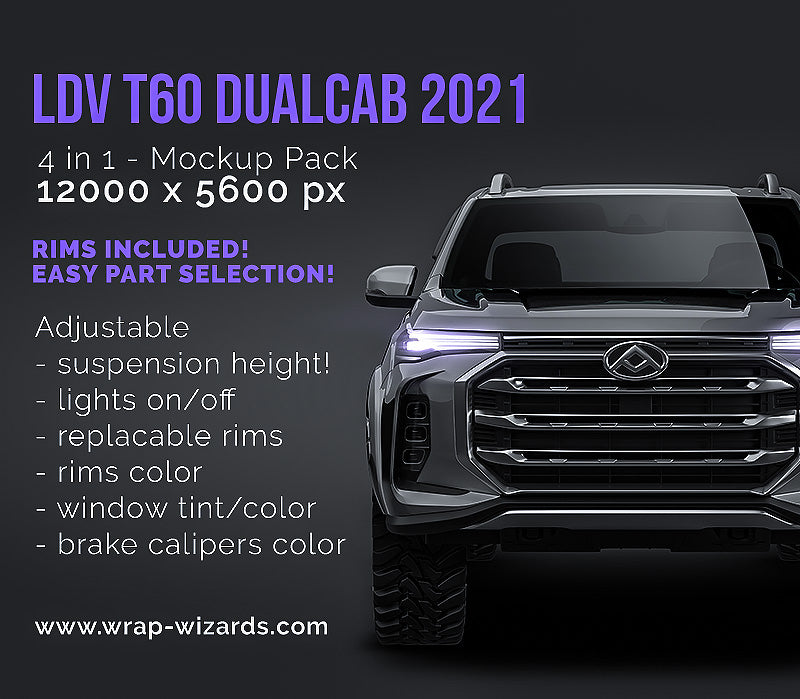 Maxus LDV T60 DualCab 2021 glossy finish - all sides Car Mockup Template.psd