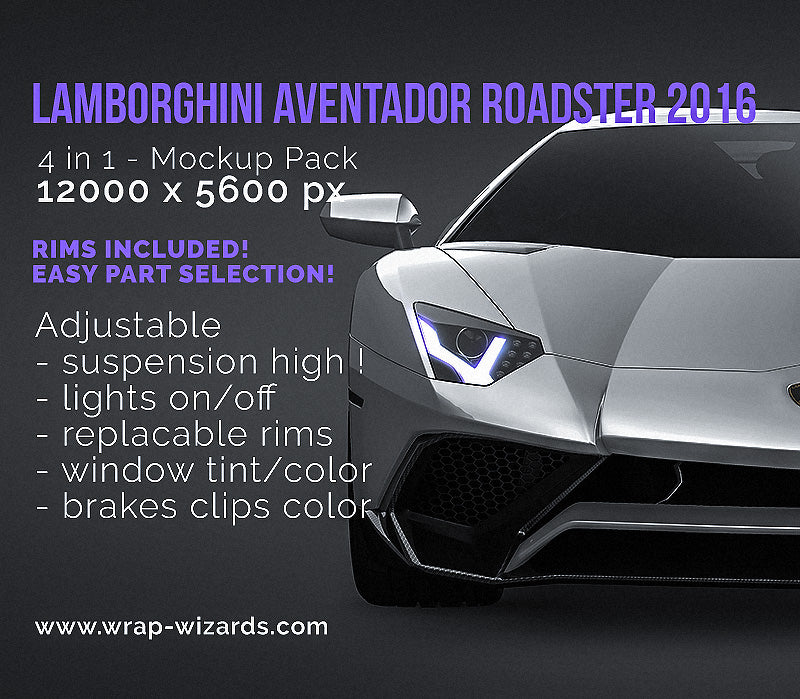 Lamborghini Aventador LP750-4 SV Roadster 2016 glossy finish - all sides Car Mockup Template.psd