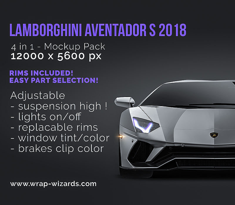 Lamborghini Aventador S 2018 LP740-4 satin matt finish - all sides Car Mockup Template.psd