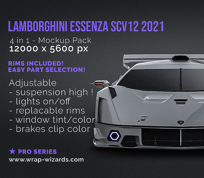 Lamborghini Essenza SCV12 2021 glossy finish - all sides Car Mockup Template.psd