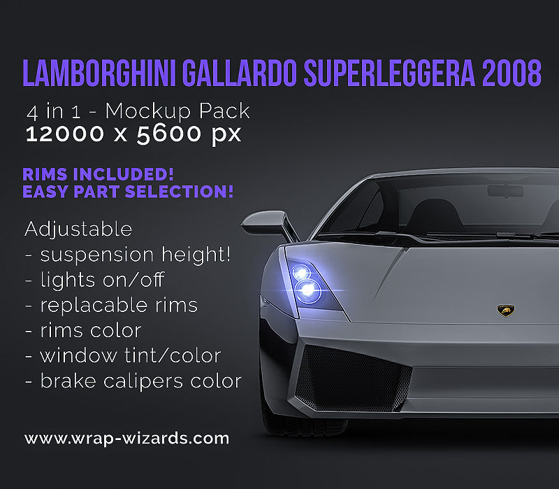 Lamborghini Gallardo Superleggera LP560 2008 glossy finish - all sides Car Mockup Template.psd