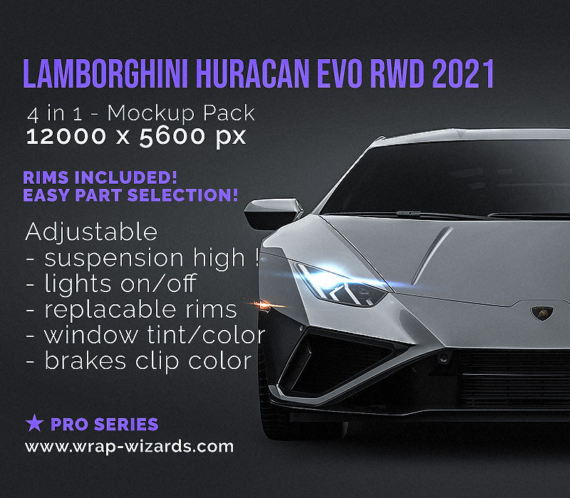 Lamborghini Huracan Evo RWD 2021 glossy finish - all sides Car Mockup Template.psd