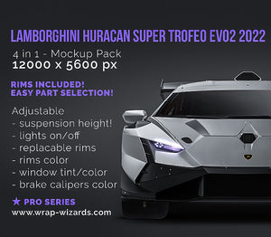 Lamborghini Huracan Super Trofeo Evo2 2022 satin matt finish - all sides Car Mockup Template.psd
