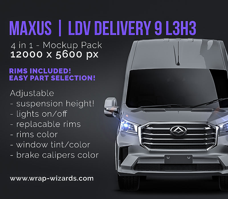 Maxus Deliver 9 | LDV Deliver 9 L3H3 2022 glossy finish - all sides Car Mockup Template.psd